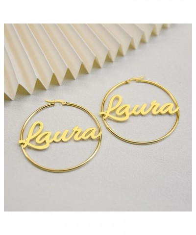 Custom Name Hoop Earrings Silver Hoops Personalized 18K Gold Plated Rose Gold Plated Personalized Big Hoop Earrings Custom Na...