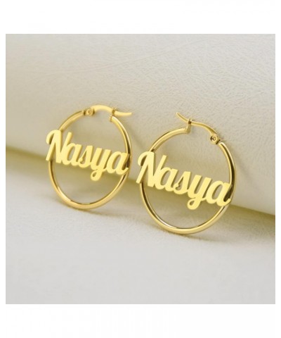 Custom Name Hoop Earrings Silver Hoops Personalized 18K Gold Plated Rose Gold Plated Personalized Big Hoop Earrings Custom Na...