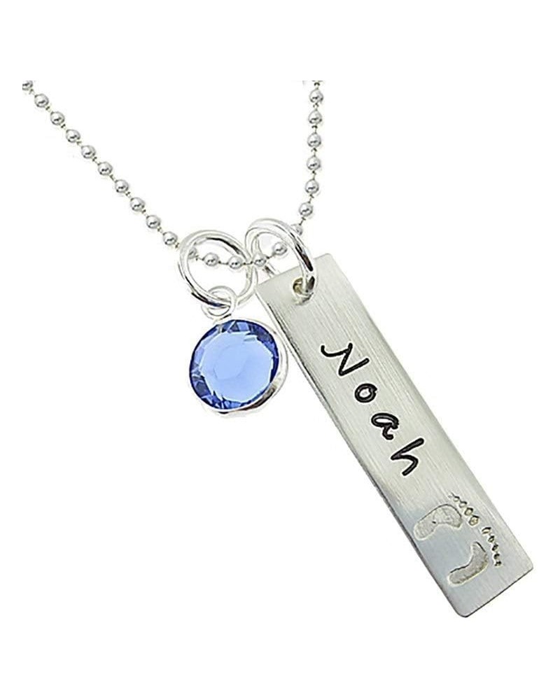 My Tiny Prints Personalized Sterling Silver Name Necklace. Customize with Child's Name, Engraved with Solid Baby Feet. Add Yo...