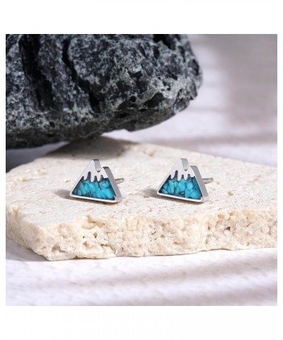 Mountain Stud Earrings for Women Small Tumbled Gemstone Chips Filled Mountain Range Earrings Stainless Steel Snow Mountain Ea...