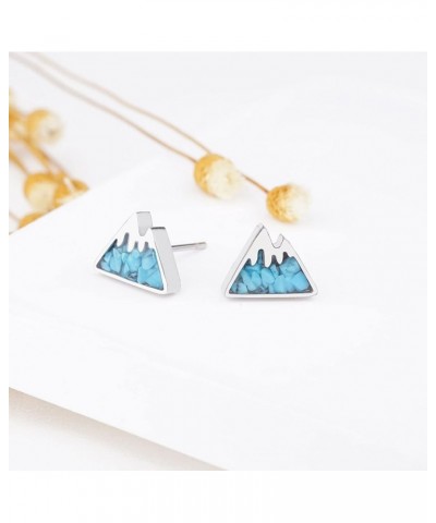 Mountain Stud Earrings for Women Small Tumbled Gemstone Chips Filled Mountain Range Earrings Stainless Steel Snow Mountain Ea...