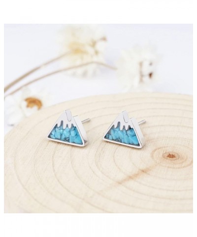 Mountain Stud Earrings for Women Small Tumbled Gemstone Chips Filled Mountain Range Earrings Stainless Steel Snow Mountain Ea...