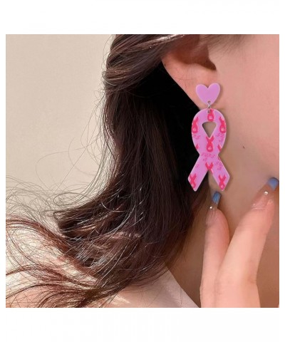 4 Pairs Breast Cancer Awareness Earrings for Women Pink Ribbon Dangle Earrings Cancer Survivor Earrings Acrylic Earrings Stat...