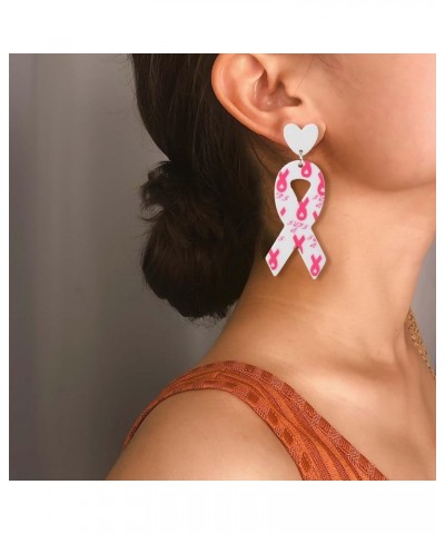 4 Pairs Breast Cancer Awareness Earrings for Women Pink Ribbon Dangle Earrings Cancer Survivor Earrings Acrylic Earrings Stat...