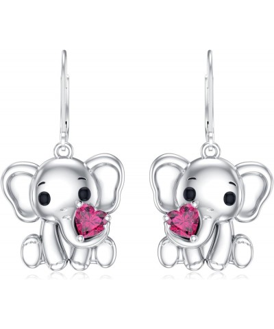 Elephant Earrings for Women 925 Sterling Silver Heart Cut Gemstone Birthstone with Elephant Drop Dangle Earrings Ruby $38.99 ...