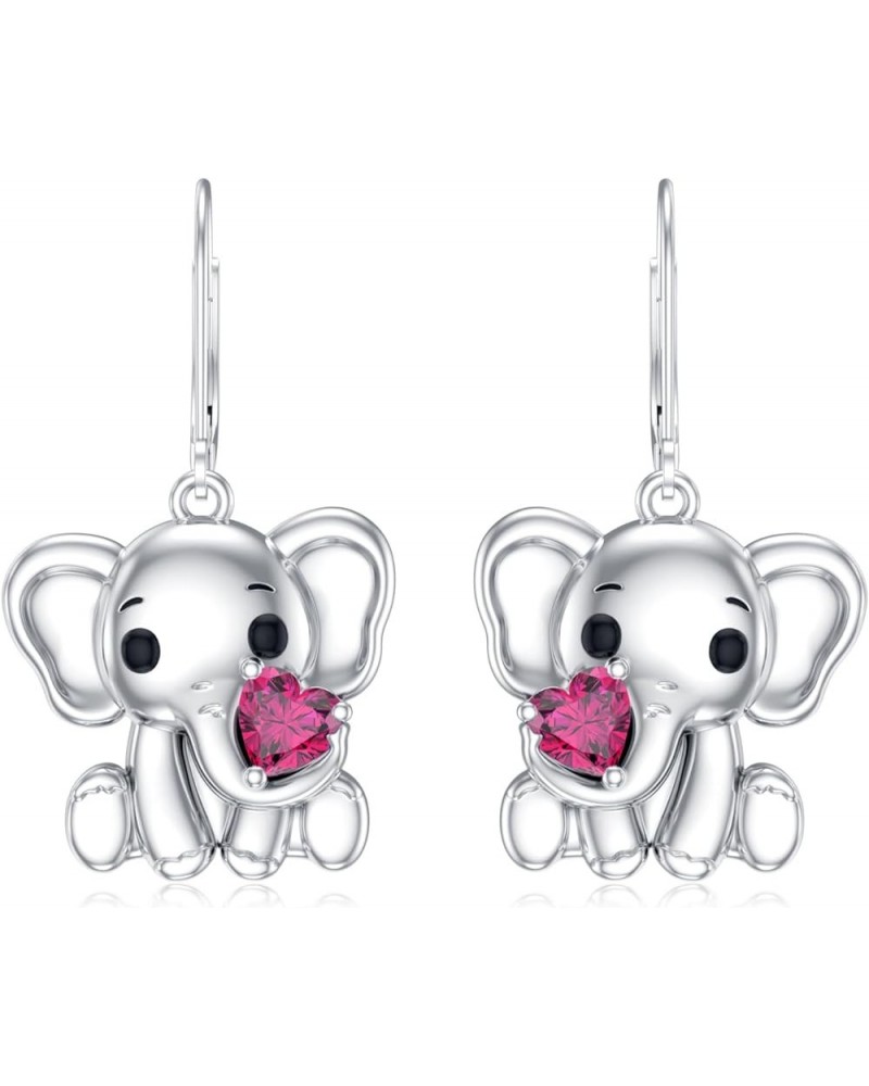 Elephant Earrings for Women 925 Sterling Silver Heart Cut Gemstone Birthstone with Elephant Drop Dangle Earrings Ruby $38.99 ...