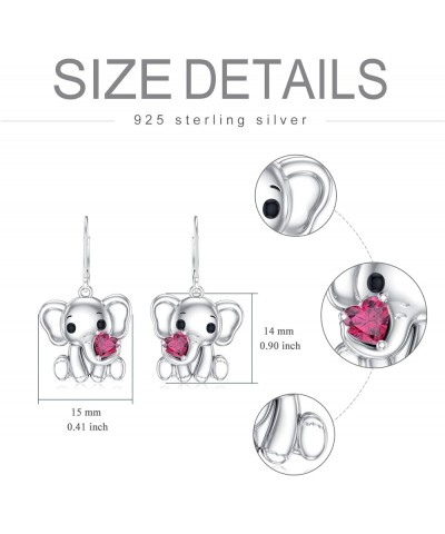 Elephant Earrings for Women 925 Sterling Silver Heart Cut Gemstone Birthstone with Elephant Drop Dangle Earrings Ruby $38.99 ...