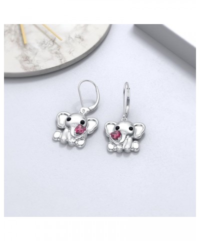 Elephant Earrings for Women 925 Sterling Silver Heart Cut Gemstone Birthstone with Elephant Drop Dangle Earrings Ruby $38.99 ...