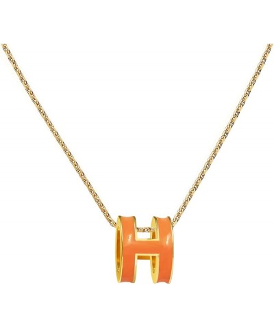 18K Gold Plated Necklace Classic Letter Design Necklace, Preppy Jewelry Letter Necklace for Women Orange $8.39 Necklaces