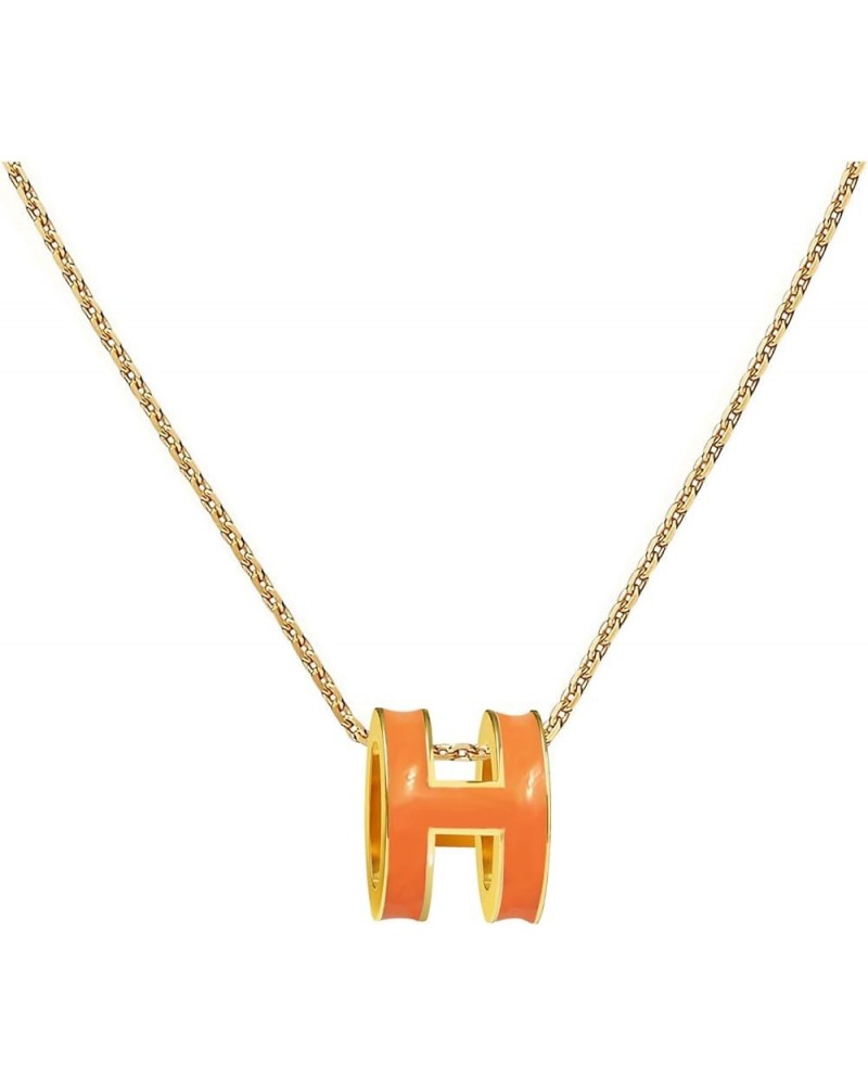 18K Gold Plated Necklace Classic Letter Design Necklace, Preppy Jewelry Letter Necklace for Women Orange $8.39 Necklaces