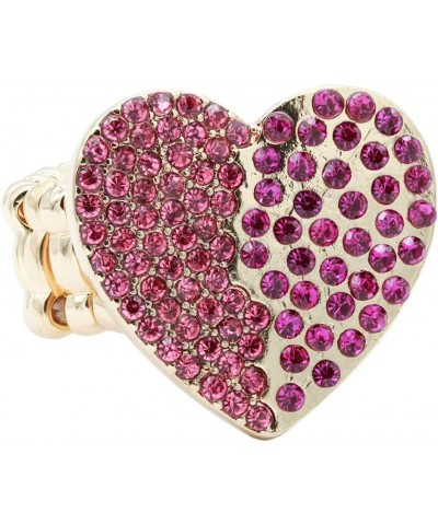 Heart Shaped Rhinestones Stretch Rings for Women Size for 7-9 Pink $9.49 Rings