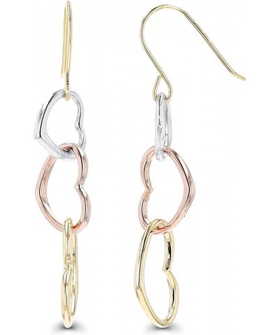 14K Gold Polished Triple Heart Shaped Fish Hook Dangling Earrings For Women Tricolor Gold $64.40 Earrings