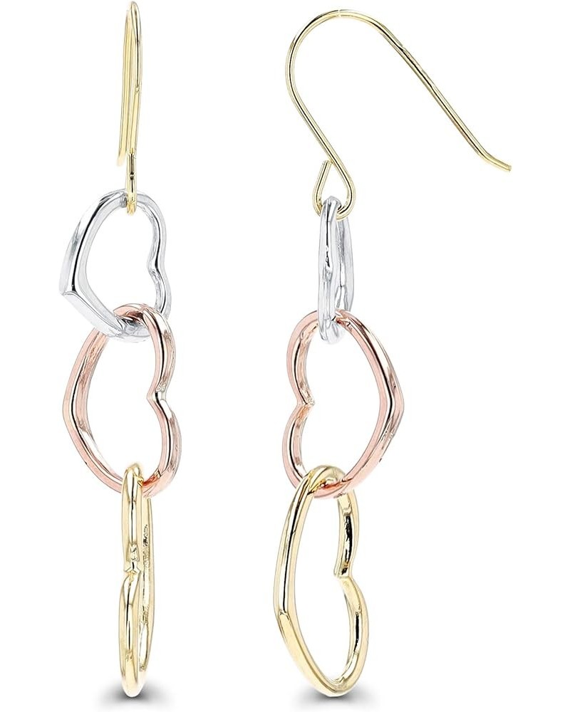 14K Gold Polished Triple Heart Shaped Fish Hook Dangling Earrings For Women Tricolor Gold $64.40 Earrings