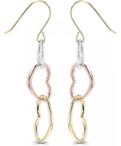 14K Gold Polished Triple Heart Shaped Fish Hook Dangling Earrings For Women Tricolor Gold $64.40 Earrings