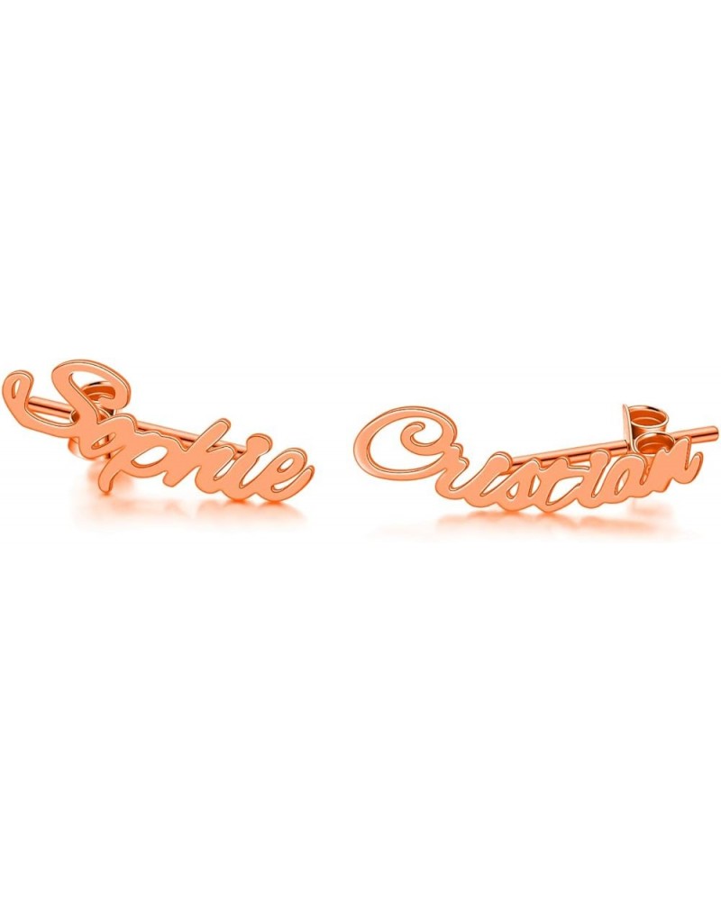 925 Sterling Silver Personalized Name Climber Earring Name Crawler Earrings Engraved Any Names Number Gift for Women Rose gol...