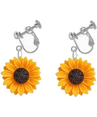 Resin Sunflower Clip on Earrings Sunflower Non Pierced Clip Earrings for Women Girls big-silver $7.50 Earrings