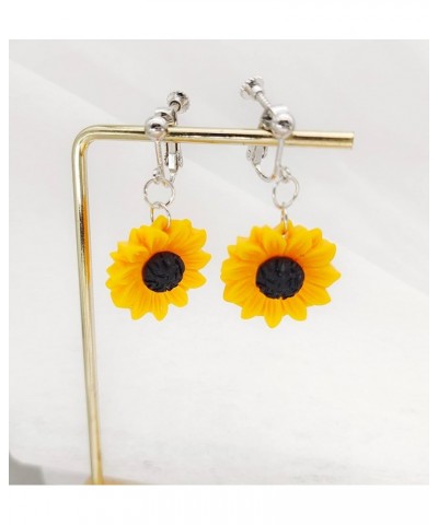 Resin Sunflower Clip on Earrings Sunflower Non Pierced Clip Earrings for Women Girls big-silver $7.50 Earrings