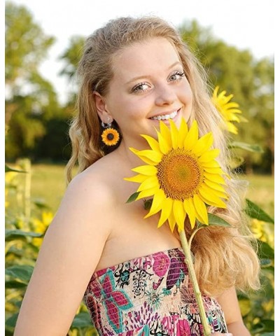 Resin Sunflower Clip on Earrings Sunflower Non Pierced Clip Earrings for Women Girls big-silver $7.50 Earrings