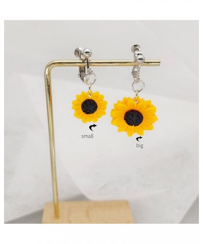 Resin Sunflower Clip on Earrings Sunflower Non Pierced Clip Earrings for Women Girls big-silver $7.50 Earrings