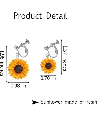 Resin Sunflower Clip on Earrings Sunflower Non Pierced Clip Earrings for Women Girls big-silver $7.50 Earrings