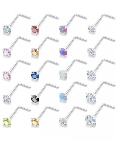 18G 20G 22G Nose Rings for Women 316L Surgical Stainless Steel L Shaped Nose Studs Screw Bone Opal Nose Rings Nostril Piercin...