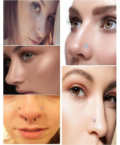 18G 20G 22G Nose Rings for Women 316L Surgical Stainless Steel L Shaped Nose Studs Screw Bone Opal Nose Rings Nostril Piercin...