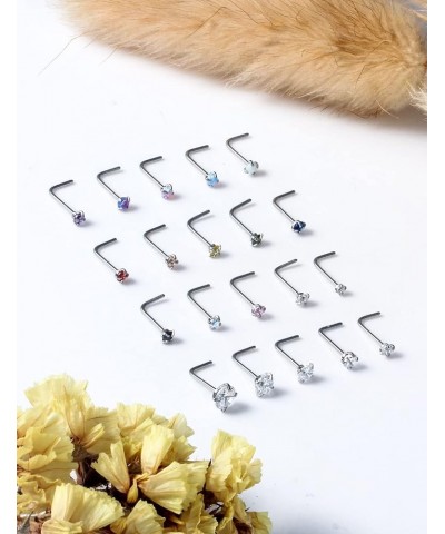 18G 20G 22G Nose Rings for Women 316L Surgical Stainless Steel L Shaped Nose Studs Screw Bone Opal Nose Rings Nostril Piercin...