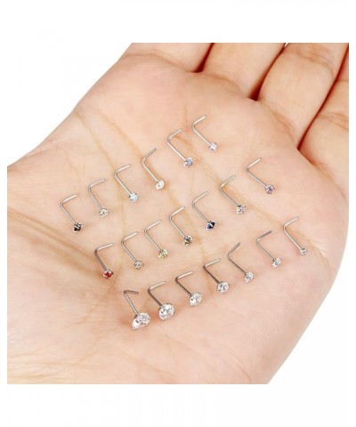 18G 20G 22G Nose Rings for Women 316L Surgical Stainless Steel L Shaped Nose Studs Screw Bone Opal Nose Rings Nostril Piercin...