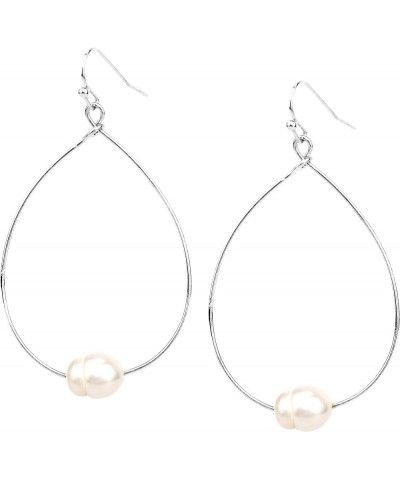 Lightweight Pearl Hoop Earrings, Gold Open Teardrop Pearl Dangle Drop Earrings for Women Rhodium $11.20 Earrings