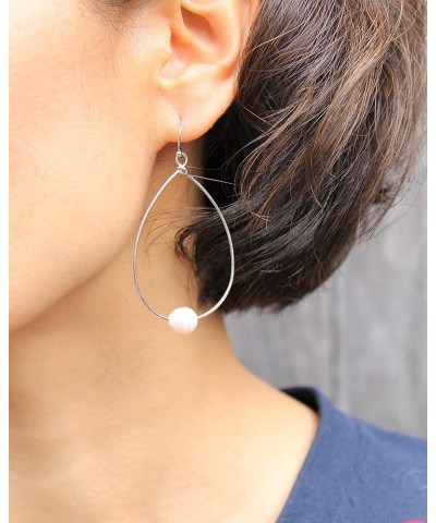 Lightweight Pearl Hoop Earrings, Gold Open Teardrop Pearl Dangle Drop Earrings for Women Rhodium $11.20 Earrings