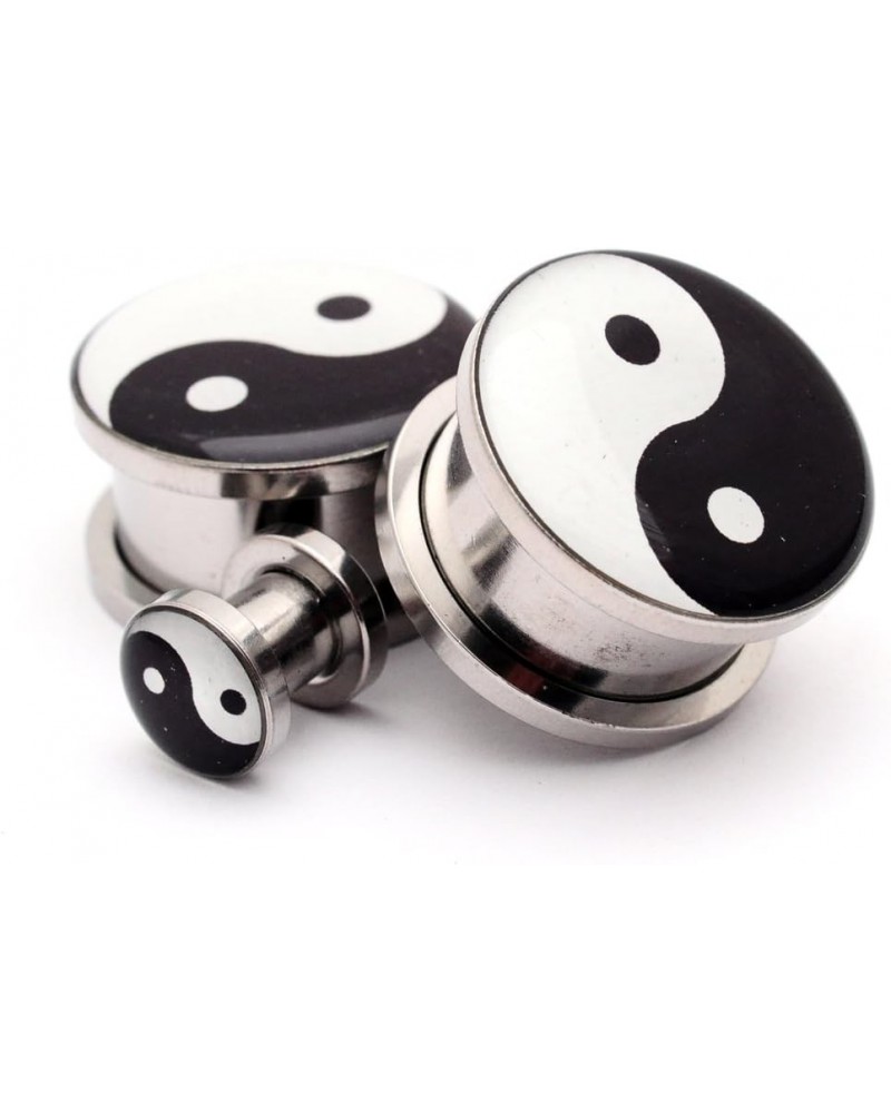 Screw on Plugs - Yin Yang Style 1 Picture Plugs - Sold As a Pair 4g (5mm) $11.50 Body Jewelry