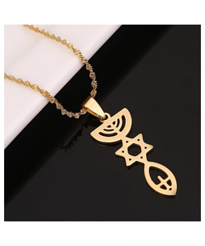 Messianic Necklace Jewish Holy Land Menorah Hexagram Israel Jewelry Hanukiah Chanukkiyah Gold $7.27 Necklaces