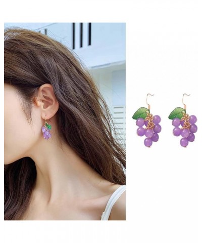 3D Food Earrings Fruit Earrings ffor Women Handmade Green Purple Grape Cute Dangle Drop Earrings Purple $7.79 Earrings