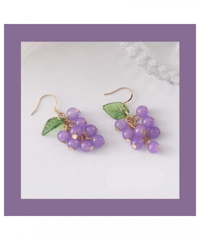 3D Food Earrings Fruit Earrings ffor Women Handmade Green Purple Grape Cute Dangle Drop Earrings Purple $7.79 Earrings