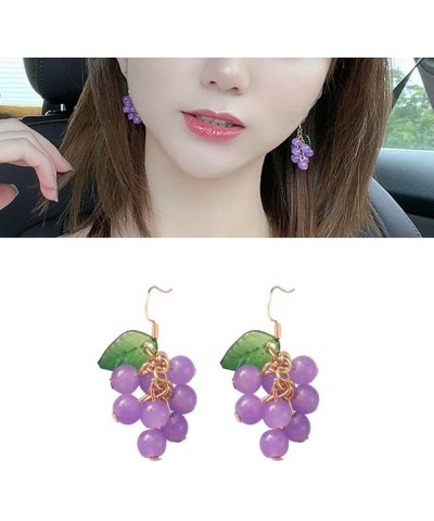 3D Food Earrings Fruit Earrings ffor Women Handmade Green Purple Grape Cute Dangle Drop Earrings Purple $7.79 Earrings