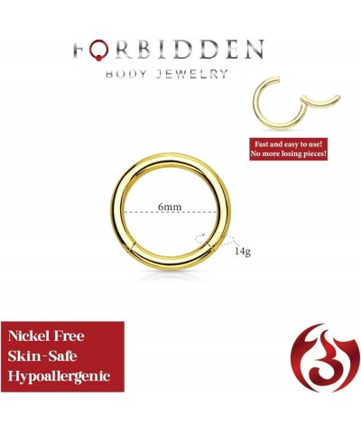 316L Surgical Steel Hinged Seamless Nose Rings Hoop 14G 16G 18G, Diameter 6mm 8mm 10mm 12mm, Gold/Rose Gold/Silver/Black/Rain...