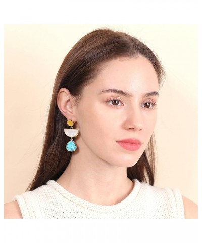 Multi-Colorblock Geometric Frame Statement Earrings with Acrylic Gem Dangle Drops for Women YELLOW COLOR BLOCK $10.12 Earrings