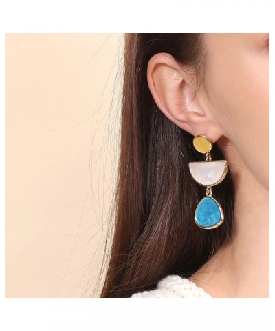 Multi-Colorblock Geometric Frame Statement Earrings with Acrylic Gem Dangle Drops for Women YELLOW COLOR BLOCK $10.12 Earrings