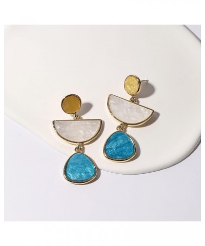 Multi-Colorblock Geometric Frame Statement Earrings with Acrylic Gem Dangle Drops for Women YELLOW COLOR BLOCK $10.12 Earrings