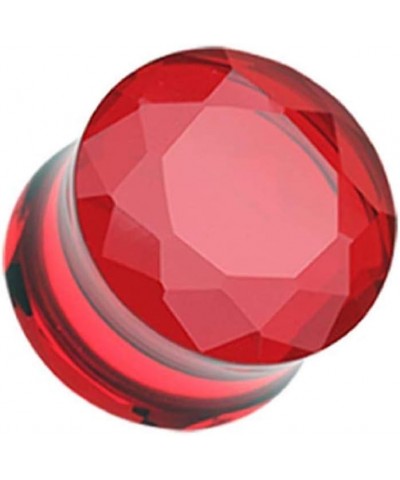 Faceted Pyrex Glass Gemstone Double Flared Ear Gauge Plug Earrings 1" (25mm), Red $11.25 Body Jewelry