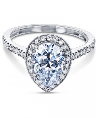 Pear Shape Moissanite Halo Engagement Ring 2 1/2 CTW 14k White Gold $520.52 Rings