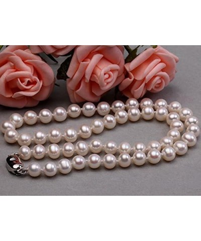 Necklace Classic 7-8mm Round White Cultured Freshwater Pearl Necklace for Women 18 $19.35 Necklaces