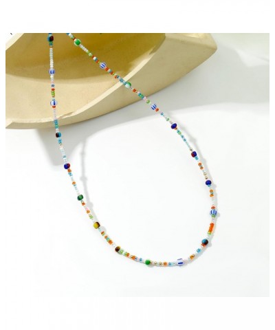 Colorful Beaded Choker Necklace For Girls Short Statement Boho Beaded Pearl Adjustable Necklace For Women Summer Beach Jewelr...