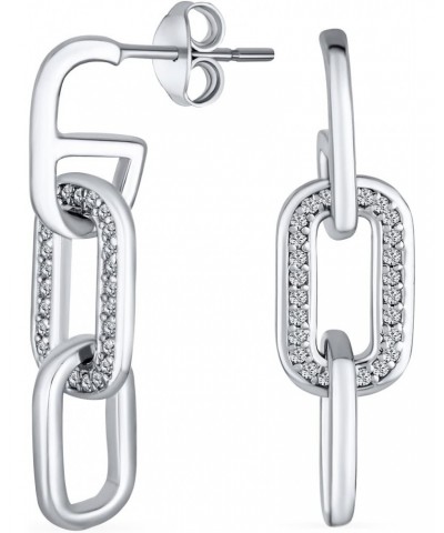 Geometric Vertical U Rectangle Micro Pave CZ 3 Chain Link Dangling Paperclip Earrings Of Women .925 Sterling Silver $28.49 Ea...