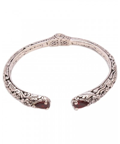 Handmade .925 Sterling Silver Garnet Cuff Bracelet Floral Crafted in Bali Indonesia Gemstone Balinese 'Hint of Twilight' $46....