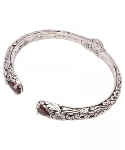 Handmade .925 Sterling Silver Garnet Cuff Bracelet Floral Crafted in Bali Indonesia Gemstone Balinese 'Hint of Twilight' $46....