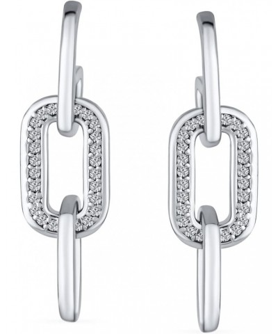 Geometric Vertical U Rectangle Micro Pave CZ 3 Chain Link Dangling Paperclip Earrings Of Women .925 Sterling Silver $28.49 Ea...