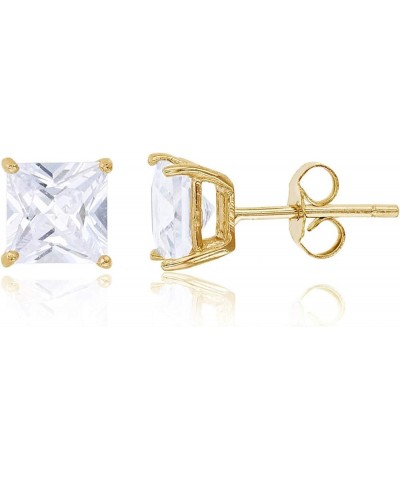 Sterling Silver 8mm AAA Cubic Zirconia Square Princess Solitaire Stud Earrings Yellow $6.91 Earrings