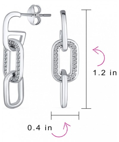 Geometric Vertical U Rectangle Micro Pave CZ 3 Chain Link Dangling Paperclip Earrings Of Women .925 Sterling Silver $28.49 Ea...