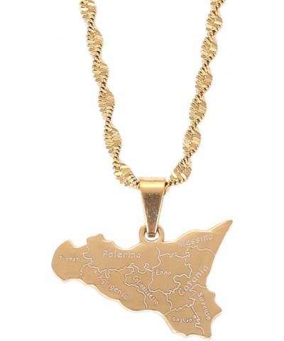 Stainless Steel Map of Sicilia Pendants Necklace Fashion Sicilia Map Charm Jewelry Gold $7.83 Necklaces